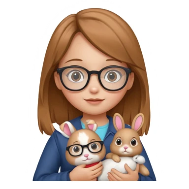 Girl kid with glasses → holding a toy rabbit sticker
