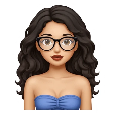 Latina girl with long black wavy hair slim face and glasses with big lipswearing a tube top sticker