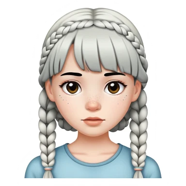 Girl with white skin and Black straight hair with braids and bangs with freckles on her face sticker