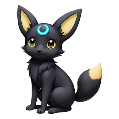 Kawaii Umbreon dark type Pokémon, full body, crescent moon, stars around  sticker