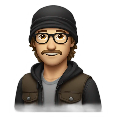 a guy with long brown hair, a black bandana on head, and rectangular glasses.  sticker