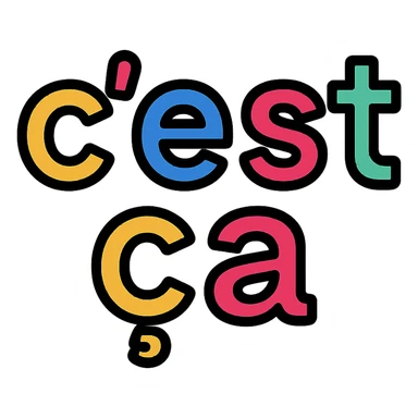 the text 'c'est ça' in color outline icon style, black outlines and colorful letters sticker