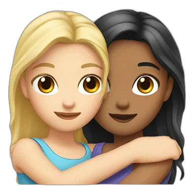 Two Girls are hugging each other. One girl has blond hair and Light eyes and the second girl has dark hair and dark eyes sticker