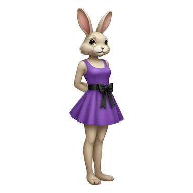 Female full body purple rabbit with a black bow sticker
