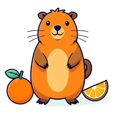 A capybara on top of a orange  sticker