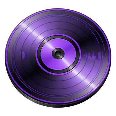 black pixel art record disc with a purple middle label, pixel art sticker