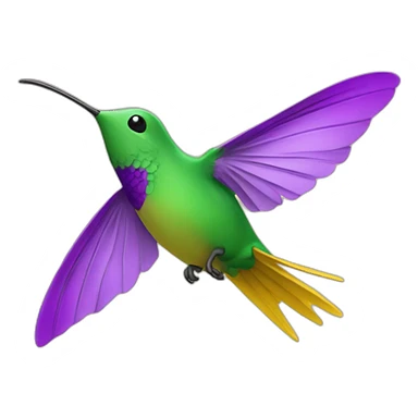 emoji de un colibrí de color verde y morado volando en un cielo color amarillo sticker
