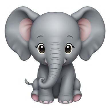 Cinematic Cute Baby Elephant Portrait Emoji, Head tilted playfully and inquisitively, featuring a velvety gray hide with oversized floppy ears and round, sparkling eyes filled with wonder, Simplified yet irresistibly adorable features, highly detailed, glowing with a warm, friendly glow, high shine, affectionate and spirited, stylized with a touch of playful charm, bright and endearing, soft glowing outline, capturing the essence of a mischievous yet loving baby elephant, so playful it feels like it could trundle out of the screen into your arms! sticker