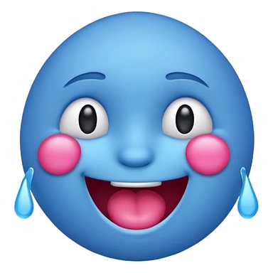 Blue emoji laughing with tears and pink cheeks sticker