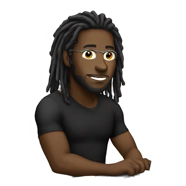 Black-guy-with-dreads-wearing-black-trackstuit-sitting-down-on-chair facing-foward-focused-on-laptop-computer- sticker
