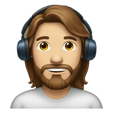 man long brown hair, beard and blue eyes wearing headphones sticker