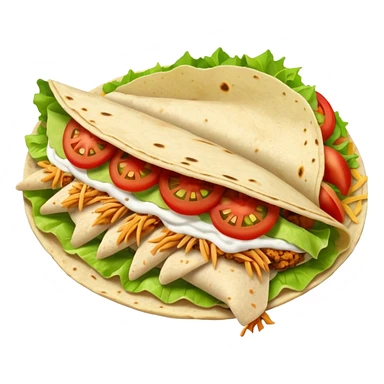 Create a shredded chicken taco with a flour tortilla and with tomato and lettuce as toppings sticker