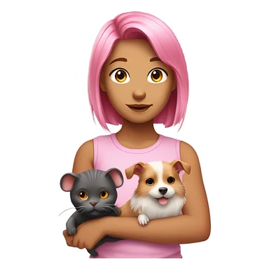 Animal lover girl, dog plus cat tan skin pink hair hamster, rats sticker