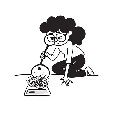 student examining something with a magnifying glass sticker