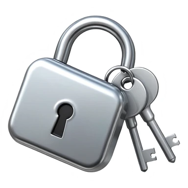 A chrome silver lock and key emoji, smooth metallic surfaces, glossy reflections, luxury swag vibe, minimal iOS emoji style, centered on clean white background sticker