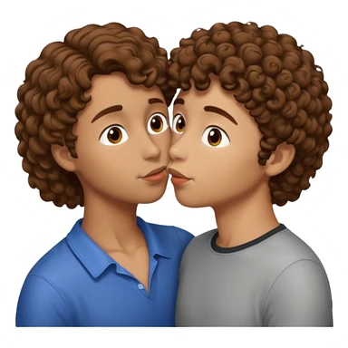 2 people kissing, brown curly hair female. brown short hair male.  sticker