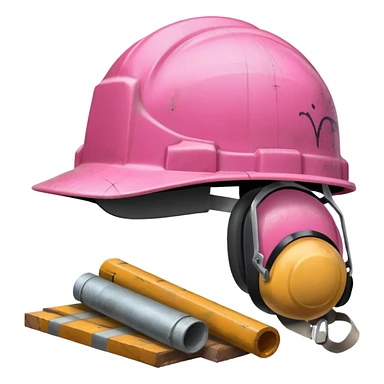 pink hard hat with graffity sticker