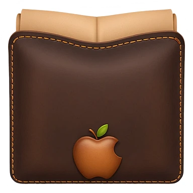 A 3D Apple-style emoji of an industrial leather material, shown as a neatly folded or rolled sheet of dark brown leather with visible texture and stitching details, giving a modern and manufactured look, clean and simple design, no background sticker