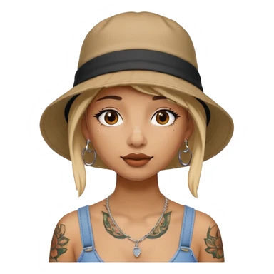 Cool girl with neck tattoo and bucket hat sticker