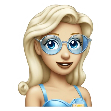1990's Pale Cinderella with blue eyes wearing glasses drinking a cocktail  sticker