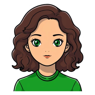 white girl with wavy dark brown hair and green eyes  sticker