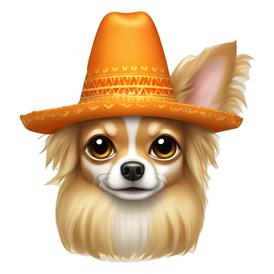 Long hair chihuahua dog, fur color beige with orange lights. He eat a parmigiano bite in sombrero  sticker