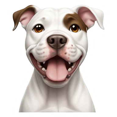 A white pit bull with brown spots and big ears howling sticker
