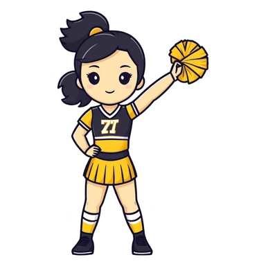 Cheerleader with black hair in black and gold uniform  sticker