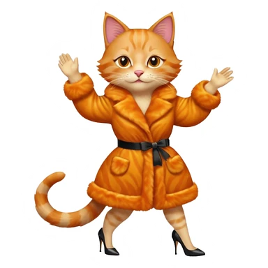 a dancing ginger cat in fur coat and high heels sticker