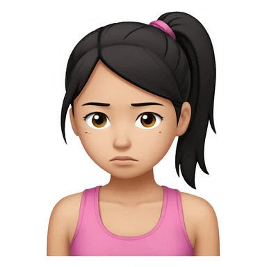 A tan girl with black hair in a ponytail. Wearing a pink tank top. Looking sad sticker