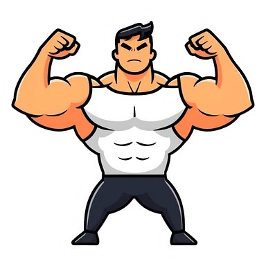 Man flexing muscles showing off sticker