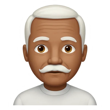 An elderly man emoji with medium-dark skin tone, short neatly trimmed white hair around the sides and back of his head, a bald top, and well-groomed facial hair — a small white mustache paired with a short rounded white goatee that frames his mouth. sticker