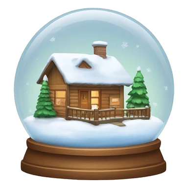 A snow globe with a cabin and a small family sticker