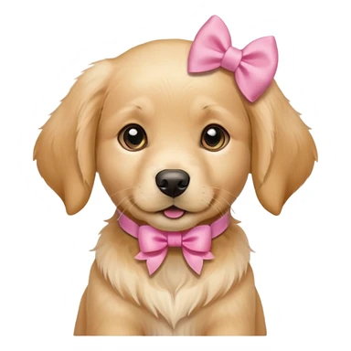 female golden retriever puppy with pink bows above her ears sticker