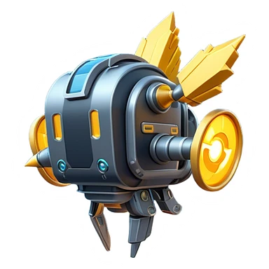 Clash of Clans aesthetic: Cinematic Playful 3D Isometric Jetpack Emoji, rendered in a 3D vector-style similar to standard emojis with minimal shading and bold, simplified shapes. A compact, distinct form with signature details, softly glowing with a futuristic sci-fi warfare charm. Simplified yet unmistakably iconic, highly detailed and consistent, glowing with a soft radiance and high shine. Stylized with a touch of high-tech brilliance and a soft glowing outline, capturing the essence of a beloved gaming relic with a friendly, playful manner! sticker