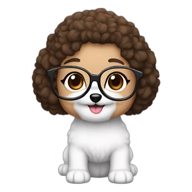 woman-white skin-brown hair-black-with glasses bichon dog-white-smile-christmas sticker