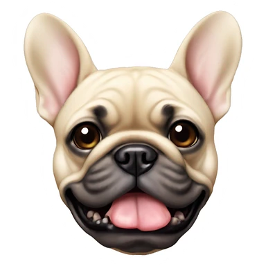 an old beige french bulldog with black mouth sticker