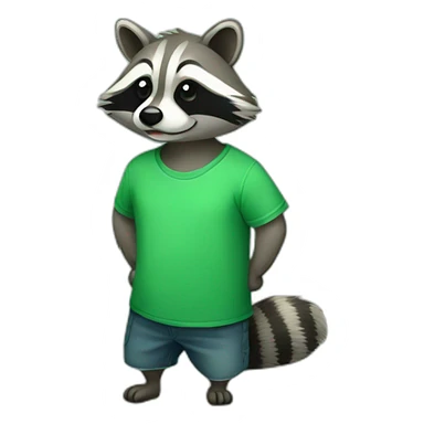 Raccoon in green plain tshirt sticker