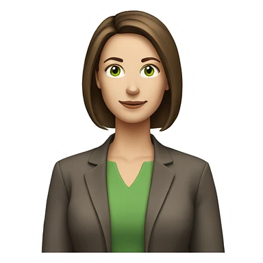 pretty middle age woman with green eyes and shoulder length straight brown hair at work sticker