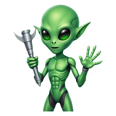 Evil green alien holding a death ray sticker
