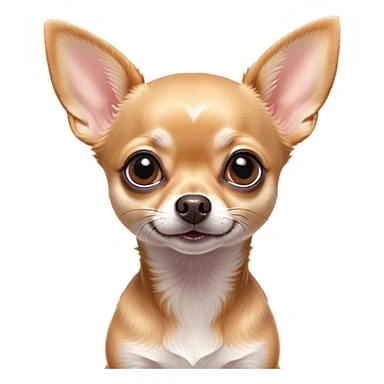 Cinematic Cute Fawn Short Haired Chihuahua Portrait Emoji, Head tilted playfully and inquisitively, smooth fawn fur with a healthy sheen, round, sparkling dark eyes filled with curiosity, Simplified yet irresistibly adorable features, highly detailed, glowing with a warm, friendly glow, high shine, affectionate and lively, stylized with a touch of whimsy, bright and endearing, soft glowing outline, capturing the essence of a mischievous yet loving pup, so playful it feels like it could bound out of the screen and into your arms! sticker