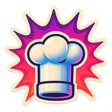 chef's hat, colors explosion, playful and modern with gradient FF4D67, 9D34FF gradient, vibrant sticker