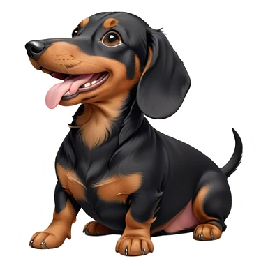 Cinematic Cute Yawning black and tan Dachshund Portrait Emoji, Head tilted slightly with a dramatic, wide-open yawn, showcasing a smooth black and tan coat with a subtle luster, floppy ears slightly drooping, round brown eyes barely open in drowsy contentment, Simplified yet irresistibly adorable features, highly detailed, glowing with a soft, cozy glow, high shine, relaxed yet expressive, stylized with a touch of whimsy, bright and endearing, soft glowing outline, capturing the essence of a sleepy yet affectionate companion, so drowsy it feels like it could stretch right out of the screen and curl up for a nap! sticker