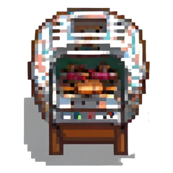 a pixel art style grill, pixelated and retro sticker