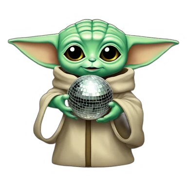 Baby yoda holding a disco ball sticker