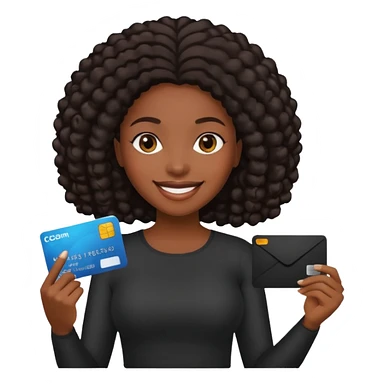 Black company card with black woman photo on it sticker