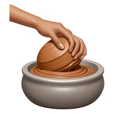 single hand scooping and hugging on the side of a blob of clay on a silver pottery wheel sticker