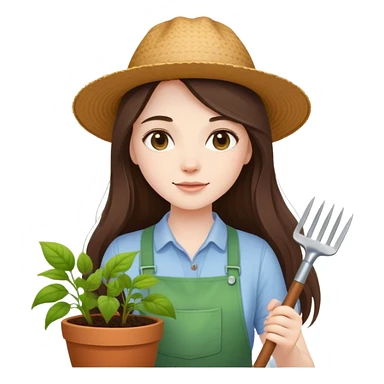 beautiful pale brunette girl with long hair gardening sticker