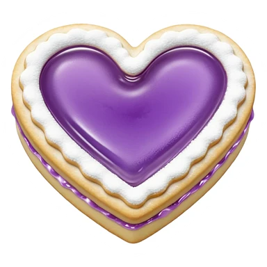 Realistic shortbread cookie in the shape of a heart with Pale Purple color jelly middle filling and sprinkled powder sugar on top. sticker