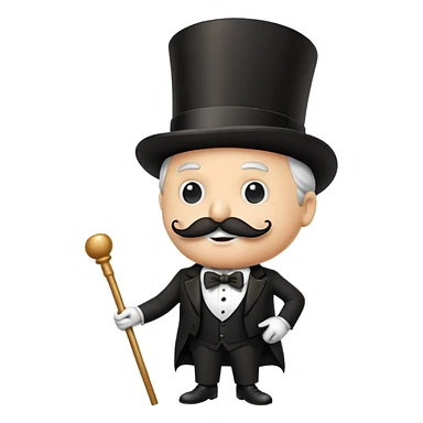 Rich Uncle Pennybags with mustache, top hat, tuxedo, and cane sticker